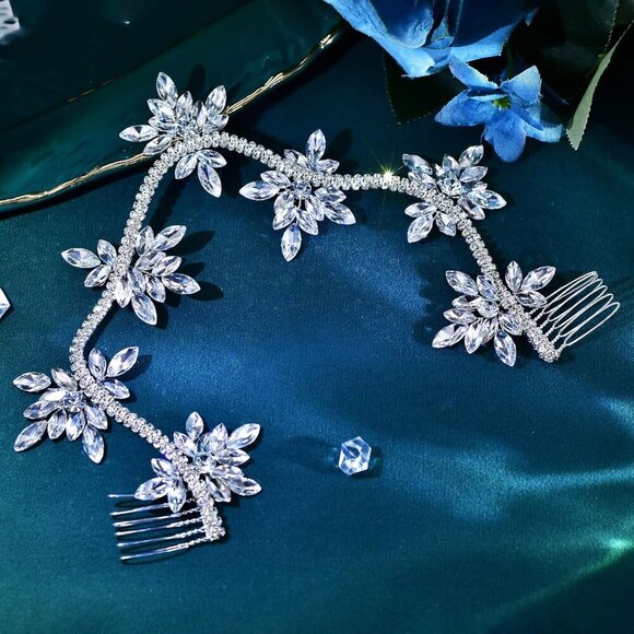 Crystal Floral Wedding Hair Vine Comb Bridal Hair Accessories Rhinestone Headpie main image 4